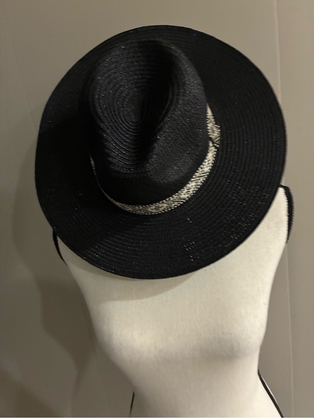 Wide Brim Black Straw Hat with Contrast Band